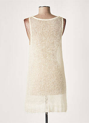 Pull tunique tissage lainage sans manche beige LAUREN VIDAL femme