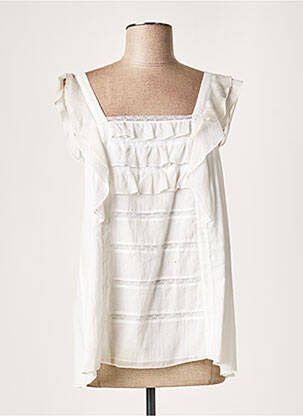 Blouse tissage popeline sans manche blanc LAUREN VIDAL femme