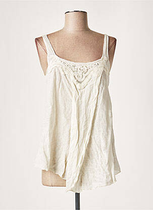 Top col carré sans manche beige LAUREN VIDAL femme
