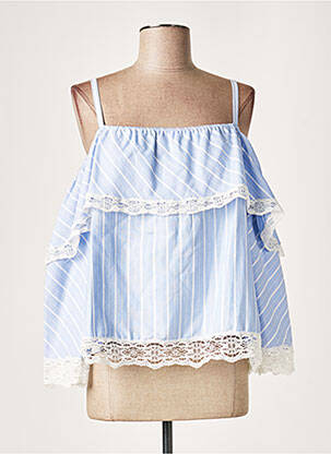 Top col carré manches 3/4 bleu LAUREN VIDAL femme