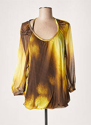 Blouse légère et transparente manches longues marron LAUREN VIDAL femme