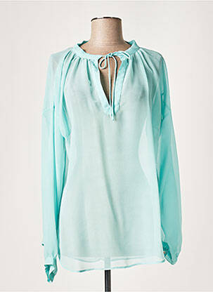 Blouse légère et transparente manches longues bleu LAUREN VIDAL femme