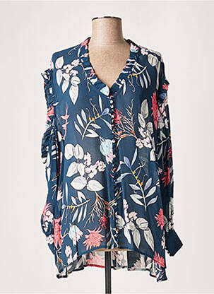 Chemisier imprimé fleurs manches longues bleu LAUREN VIDAL femme