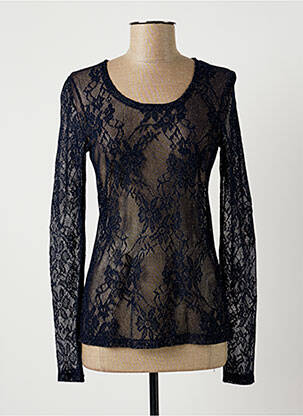 Pull maille ajourée manches longues bleu LAUREN VIDAL femme