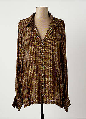 Chemisier tissage crêpe manches longues marron LAUREN VIDAL femme