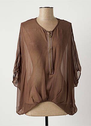 Blouse légère et transparente manches 3/4 marron LAUREN VIDAL femme
