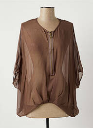 Blouse légère et transparente manches 3/4 marron LAUREN VIDAL femme