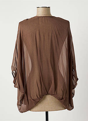 Blouse légère et transparente manches 3/4 marron LAUREN VIDAL femme