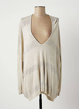 Pull coupe droite manches longues beige LAUREN VIDAL femme