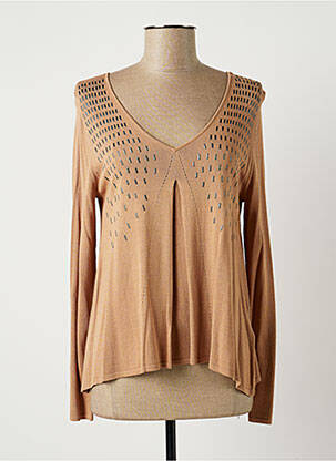 Pull coupe cintrée manches longues beige LAUREN VIDAL femme