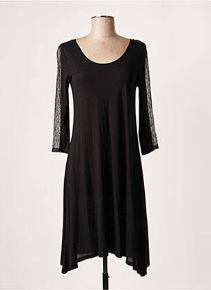 Robe mi-longue manches 3/4 manches 3/4 noir LAUREN VIDAL femme