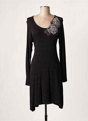 Robe mi-longue manches longues manches longues noir LAUREN VIDAL femme