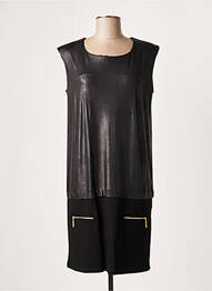 Robe mi-longue fermeture zippée au dos manches courtes noir LAUREN VIDAL femme