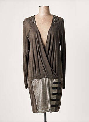 Robe courte coupe fluide manches longues marron LAUREN VIDAL femme