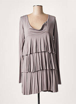 Robe courte coupe évasée manches longues gris LAUREN VIDAL femme