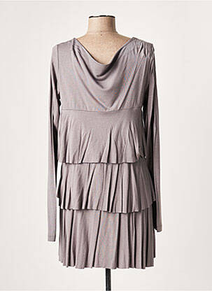 Robe courte coupe évasée manches longues gris LAUREN VIDAL femme