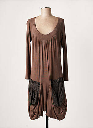 Robe mi-longue manches longues manches longues marron LAUREN VIDAL femme