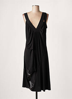 Robe mi-longue coupe fluide fines bretelles noir LAUREN VIDAL femme
