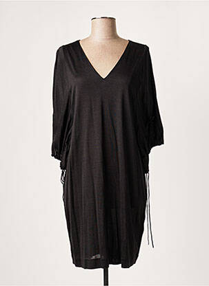 Robe mi-longue coupe fluide manches courtes noir LAUREN VIDAL femme