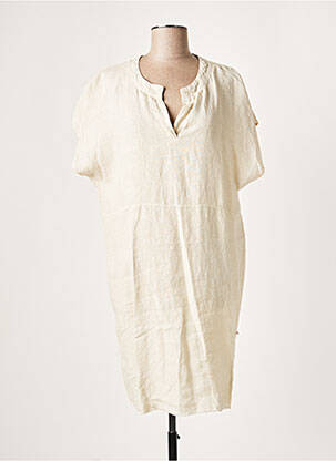 Robe mi-longue manches courtes manches courtes beige LAUREN VIDAL femme