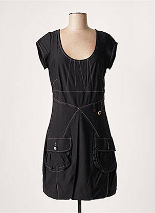Robe mi-longue tissage crêpe manches courtes noir LAUREN VIDAL femme