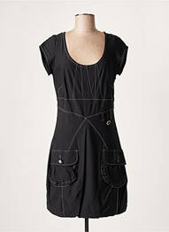 Robe mi-longue tissage crêpe manches courtes noir LAUREN VIDAL femme