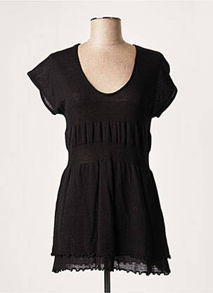 Pull tunique stretch manches courtes noir LAUREN VIDAL femme