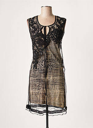Robe mi-longue imprimé fantaisie manches courtes noir LAUREN VIDAL femme