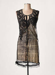 Robe mi-longue imprimé fantaisie manches courtes noir LAUREN VIDAL femme