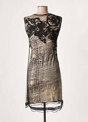 Robe mi-longue imprimé fantaisie manches courtes noir LAUREN VIDAL femme