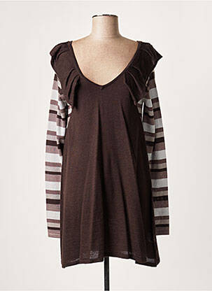 Robe courte manches longues manches longues marron LAUREN VIDAL femme