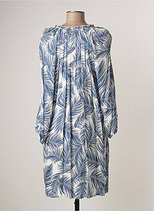 Robe mi-longue coupe fluide manches longues bleu LAUREN VIDAL femme