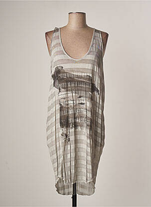 Robe mi-longue coupe fluide sans manche gris LAUREN VIDAL femme