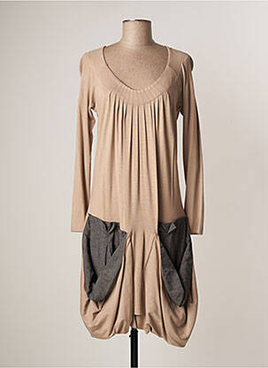 Robe mi-longue manches longues manches longues beige LAUREN VIDAL femme