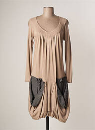 Robe mi-longue manches longues manches longues beige LAUREN VIDAL femme