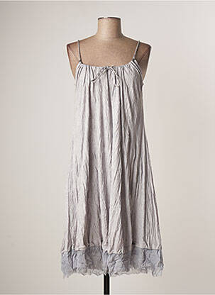 Robe mi-longue coupe évasée fines bretelles gris LAUREN VIDAL femme