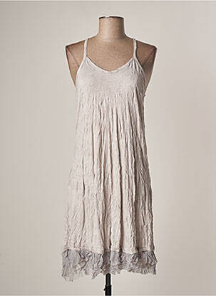 Robe mi-longue col v fines bretelles gris LAUREN VIDAL femme