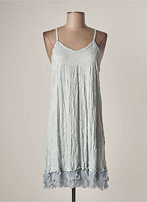 Robe mi-longue col v fines bretelles bleu LAUREN VIDAL femme