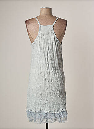 Robe mi-longue col v fines bretelles bleu LAUREN VIDAL femme