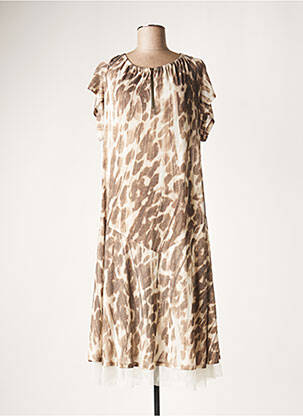 Robe longue manches courtes manches courtes marron LAUREN VIDAL femme