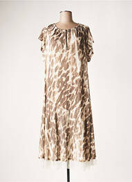 Robe longue coupe évasée manches courtes marron LAUREN VIDAL femme