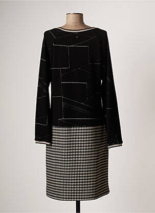 Robe mi-longue manches longues manches longues noir FRED SABATIER femme