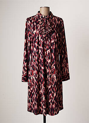 Robe mi-longue imprimé fantaisie manches longues rose K-DESIGN femme
