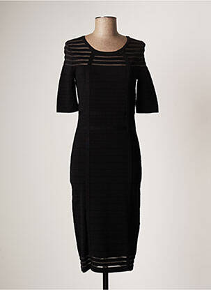 Robe mi-longue fermeture zippée au dos manches courtes noir PASSIONI femme