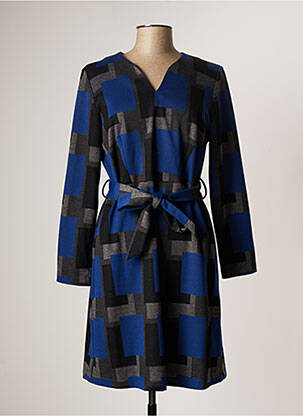 Robe mi-longue imprimé fantaisie manches longues bleu POUPEE CHIC femme