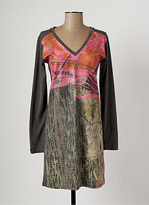 Robe mi-longue imprimé fantaisie manches longues gris VOLT DESIGN femme