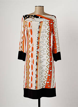 Robe mi-longue manches 3/4 manches 3/4 orange ELEONORA AMADEI femme