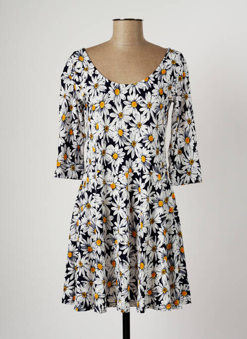Robe mi-longue imprimé fleurs manches courtes bleu AU SOLEIL DE ST TROPEZ femme