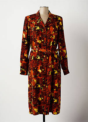Robe mi-longue imprimé fantaisie manches longues orange CLAUDE BAUER femme