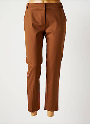 Pantalon 7/8 fermeture zippée sous rabat avec crochet taille normale marron LA PETITE FRANCAISE femme